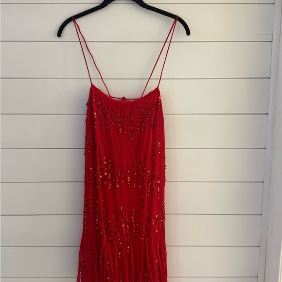 Free People Dresses & Skirts - Free People Red Sequin Fringe Mini Dress